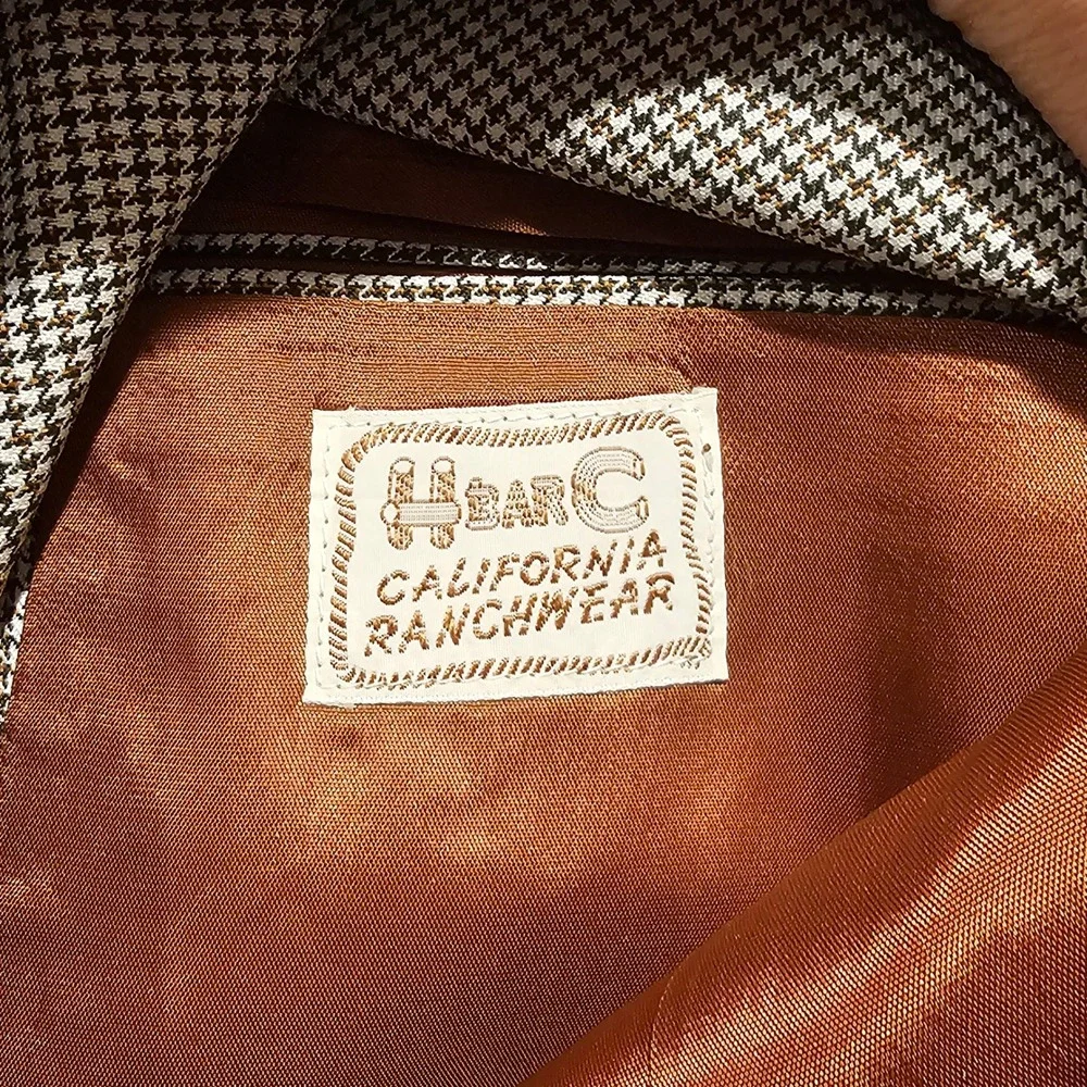 H Bar C California Ranchwear Vintage Western‎ Houndstooth Blazer Tan Brown 44